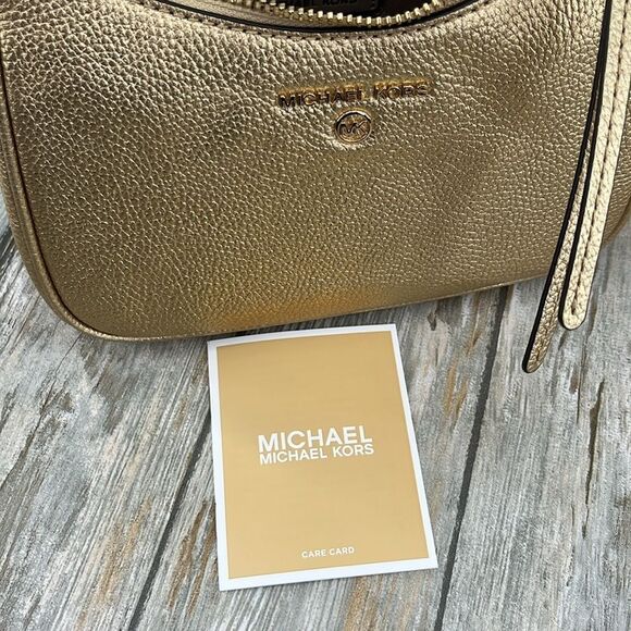 Michael Kors Jet Set Charm Small Metallic Pebbled Leather Pochette Bag Purse - Picture 6 of 11